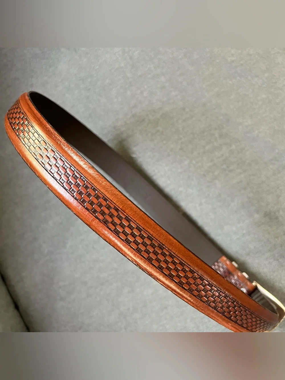 Men’s Johnston & Murphy Leather Belt BasketWoven Embossed Pattern Gold-tone 32 M